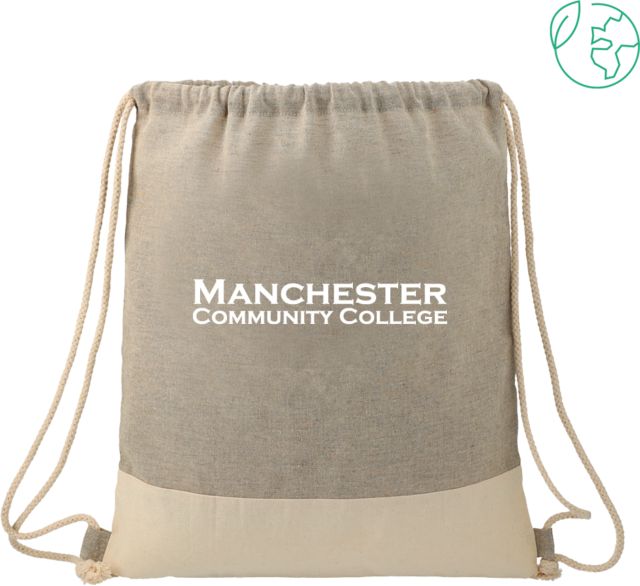 Manchester CC Split Recycled Cotton Drawstring Bag Manchester Community College Wordmark - ONLINE ONLY