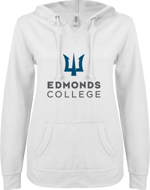 Edmonds College ENZA Womens V Notch Raw Edge Fleece Hoodie Edmonds College Wordmark - ONLINE ONLY