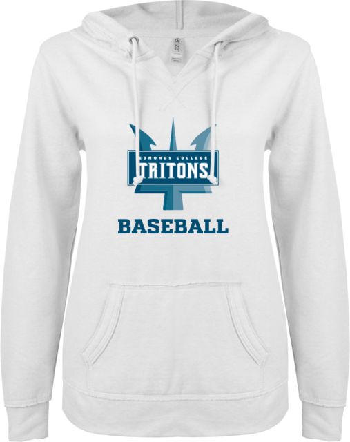 Edmonds College ENZA Womens V Notch Raw Edge Fleece Hoodie Edmonds College Baseball - ONLINE ONLY