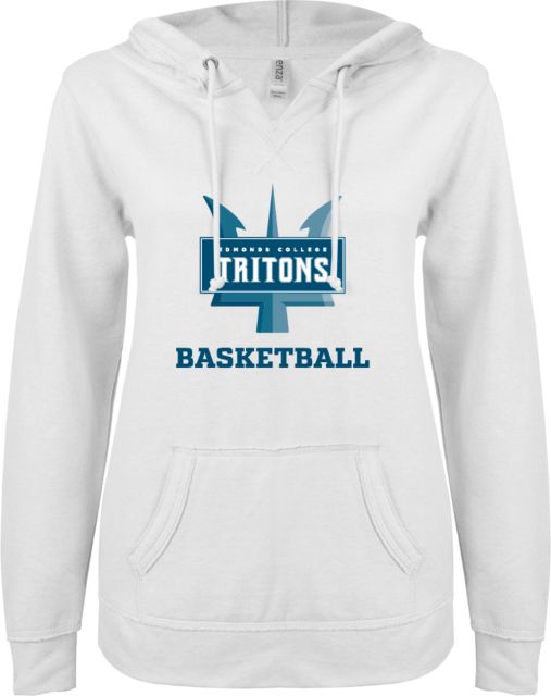 Edmonds College ENZA Womens V Notch Raw Edge Fleece Hoodie Edmonds College Basketball - ONLINE ONLY