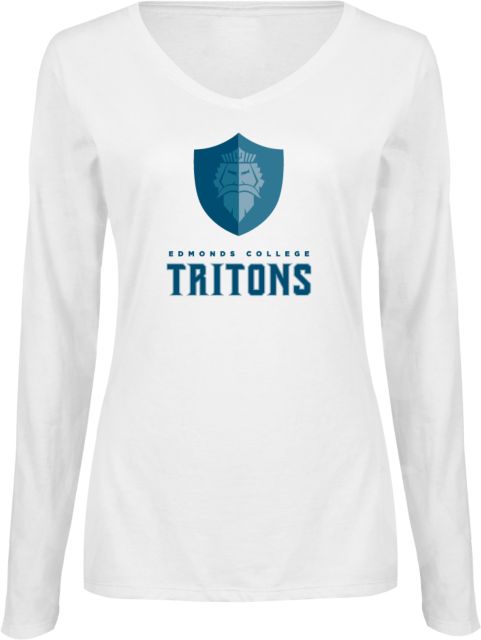 Edmonds College Womens Long Sleeve V Neck Tee  Edmonds College Mascot Mark - ONLINE ONLY