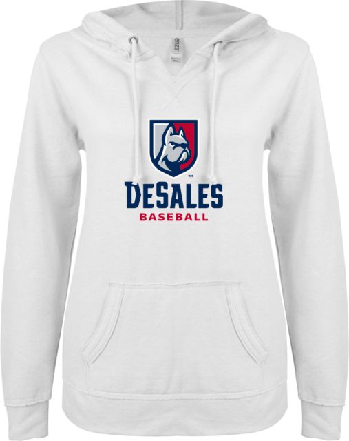 DeSales ENZA Ladies V Notch Raw Edge Fleece Hoodie Baseball - ONLINE ONLY
