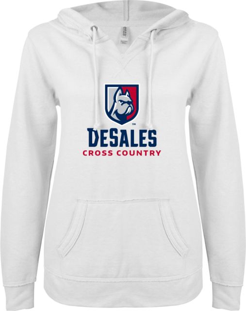 DeSales ENZA Ladies V Notch Raw Edge Fleece Hoodie Cross Country - ONLINE ONLY