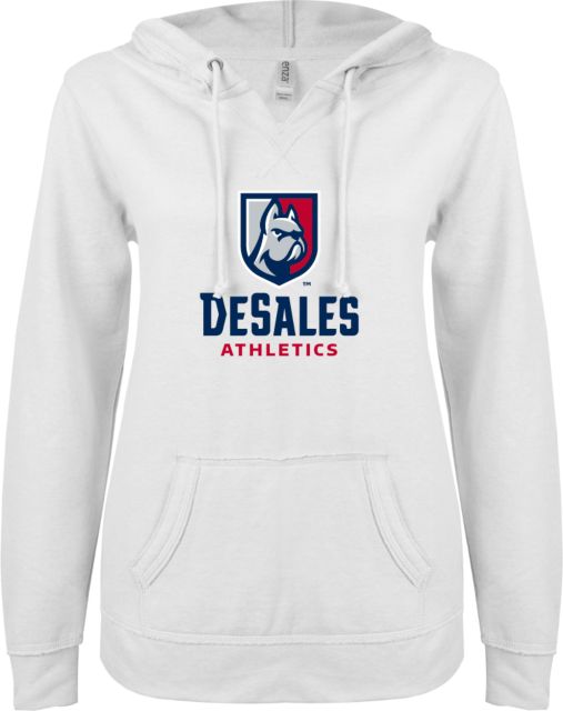 DeSales ENZA Ladies V Notch Raw Edge Fleece Hoodie Athletics - ONLINE ONLY