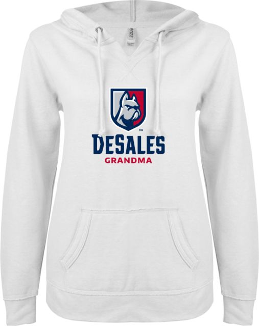 DeSales ENZA Ladies V Notch Raw Edge Fleece Hoodie Grandma - ONLINE ONLY