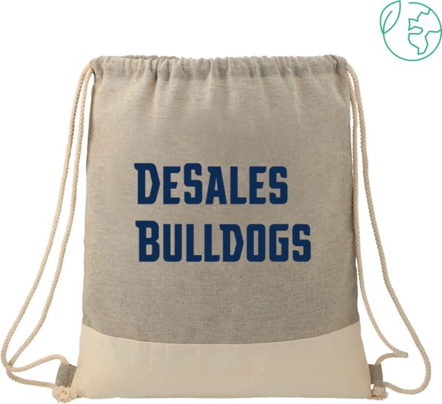 DeSales Split Recycled Cotton Grey/Natural Drawstring Bag Wordmark - ONLINE ONLY