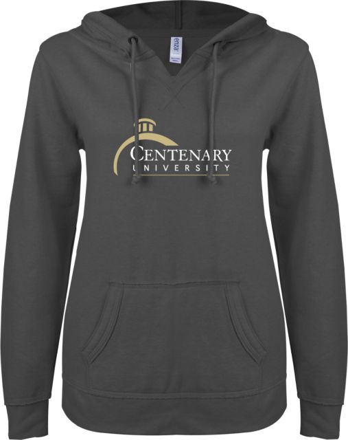 Centenary Univ ENZA Womens V Notch Raw Edge Fleece Hoodie Centenary University Logo - ONLINE ONLY