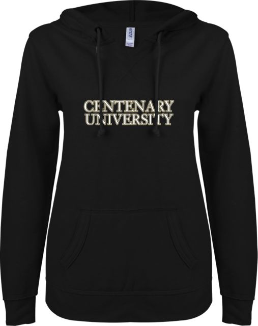 Centenary Univ ENZA Womens V Notch Raw Edge Fleece Hoodie Centenary University - ONLINE ONLY