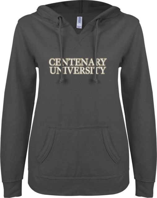 Centenary Univ ENZA Womens V Notch Raw Edge Fleece Hoodie Centenary University - ONLINE ONLY