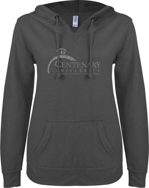 Centenary Univ ENZA Womens V Notch Raw Edge Fleece Hoodie A Soft Glitter - ONLINE ONLY