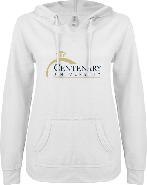 Centenary Univ ENZA Ladies V Notch Raw Edge Fleece Hoodie Centenary University Logo - ONLINE ONLY