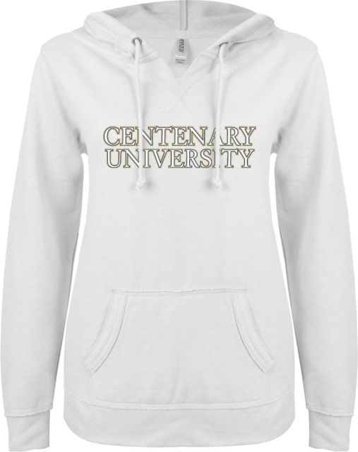 Centenary Univ ENZA Ladies V Notch Raw Edge Fleece Hoodie Centenary University - ONLINE ONLY