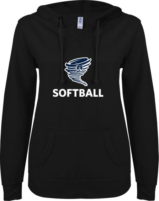 Centenary Univ ENZA Ladies V Notch Raw Edge Fleece Hoodie Softball - ONLINE ONLY