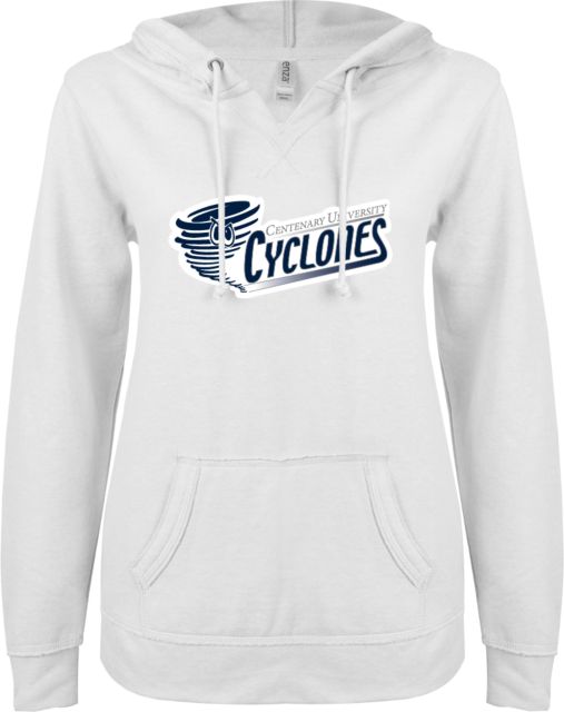 Centenary Univ ENZA Ladies V Notch Raw Edge Fleece Hoodie Centenary University Cyclones Athletic Logo - ONLINE ONLY