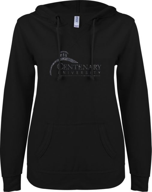 Centenary Univ ENZA Womens V Notch Raw Edge Fleece Hoodie F Soft Glitter - ONLINE ONLY