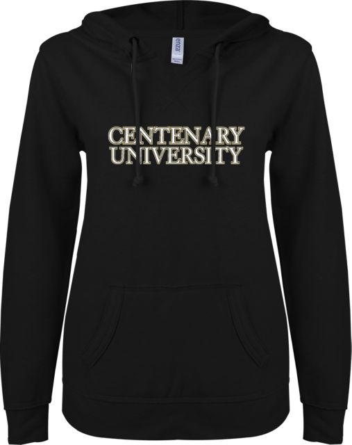 Centenary Univ ENZA Ladies V Notch Raw Edge Fleece Hoodie Centenary University - ONLINE ONLY