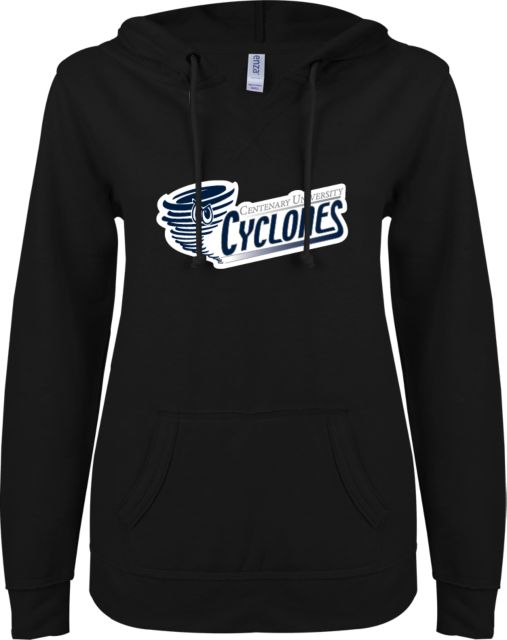 Centenary Univ ENZA Ladies V Notch Raw Edge Fleece Hoodie Centenary University Cyclones Athletic Logo - ONLINE ONLY