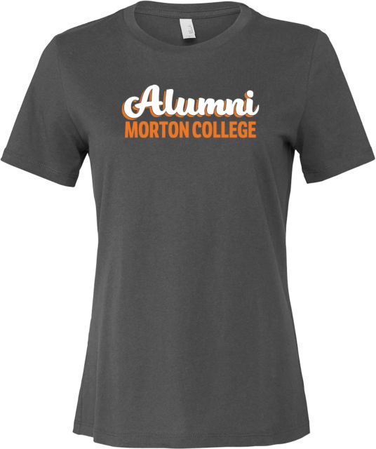 Morton College Bella + Canvas Womens Asphalt Relaxed Cotton T Shirt Morton College Alumni Script Design - ONLINE ONLY