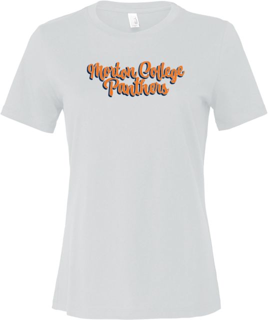 Morton College Bella + Canvas Womens Relaxed Cotton T Shirt Morton College Panthers Script Design - ONLINE ONLY