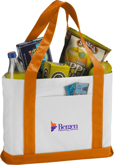 Bergen CC Contender White/Orange Canvas Tote Bergen Community College Wordmark - ONLINE ONLY