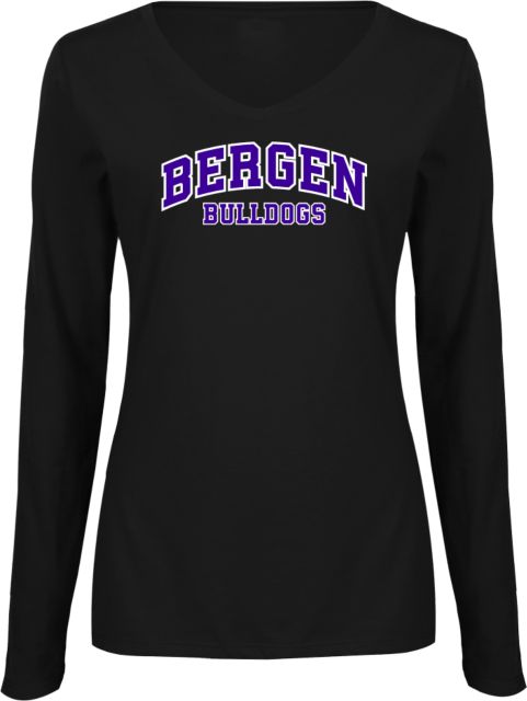 Bergen CC Womens Long Sleeve V Neck Tee  Arched Bergen Bulldogs - ONLINE ONLY