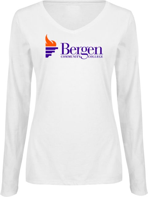 Bergen CC Womens Long Sleeve V Neck Tee  Bergen Community College Wordmark - ONLINE ONLY