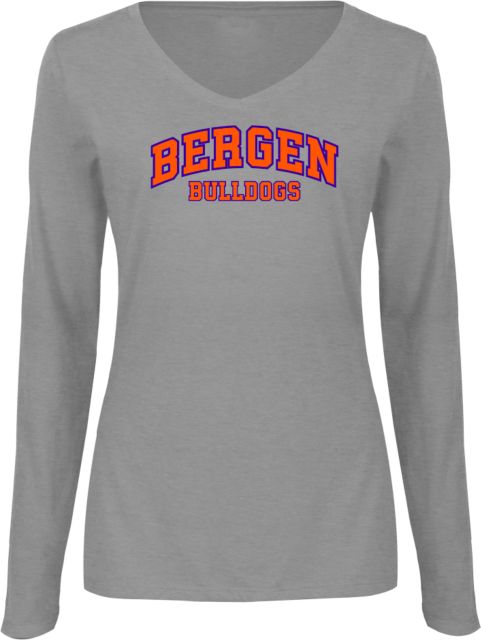 Bergen CC Womens Long Sleeve V Neck Tee  Arched Bergen Bulldogs - ONLINE ONLY