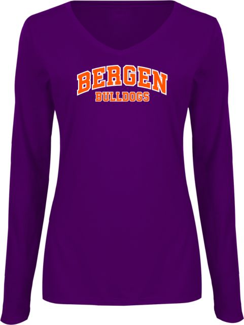 Bergen CC Womens Long Sleeve V Neck Tee  Arched Bergen Bulldogs - ONLINE ONLY