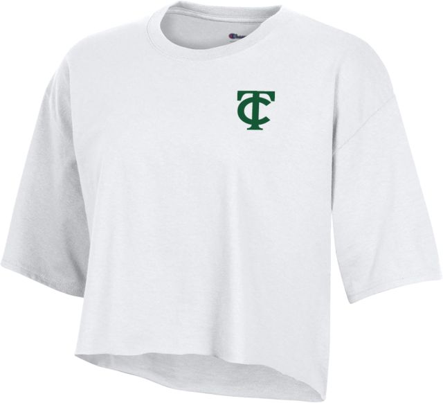 Tompkins Cortland Champion Womens Crop Tee Interlocking TC Mascot Mark - ONLINE ONLY