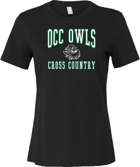 Oakland Comm College Bella + Canvas Womens Relaxed Cotton T Shirt OCC Owls - Cross Country - ONLINE ONLY