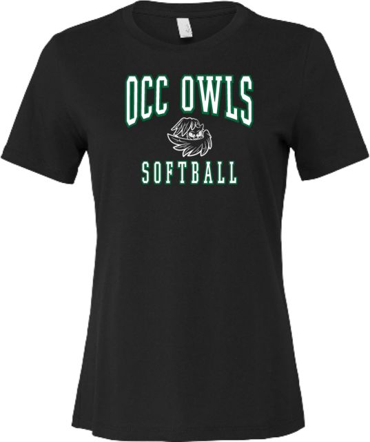 Oakland Comm College Bella + Canvas Womens Relaxed Cotton T Shirt OCC Owls - Softball - ONLINE ONLY