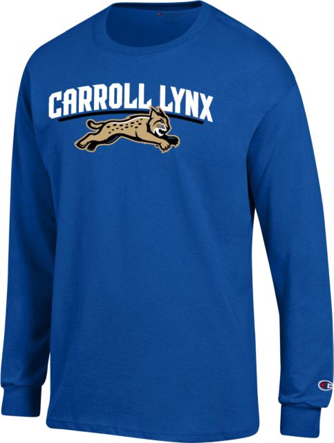 Carroll CC Champion Long Sleeve T Shirt Carroll - Leaping Lynx Arched Wordmark - ONLINE ONLY
