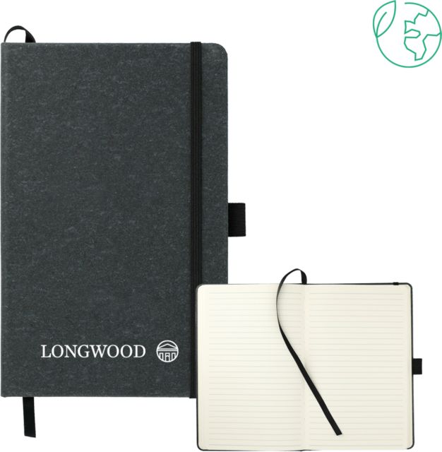 Longwood 5.5 x 8.5 FSC Mix Recycled Leather Bound Journal Longwood Wordmark w/ Rotunda - ONLINE ONLY