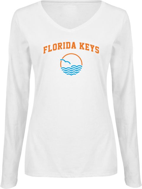 College of the Florida Keys Womens Long Sleeve V Neck Tee White Florida Keys Arched - ONLINE ONLY