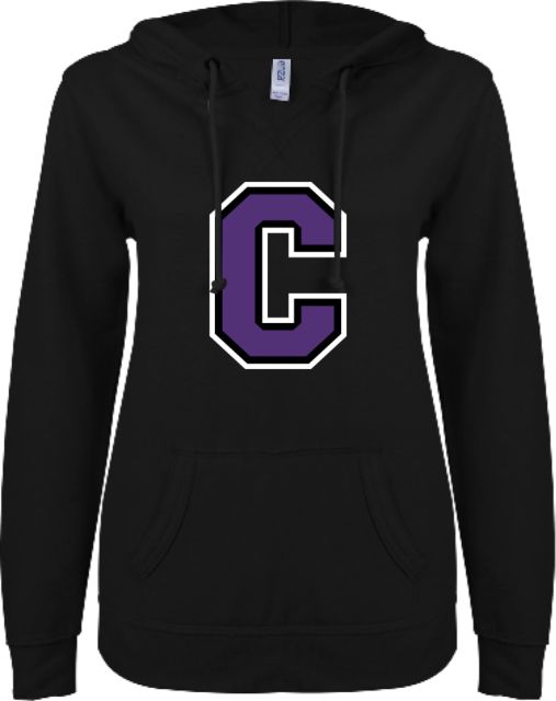 Cornell College ENZA Womens V Notch Raw Edge Fleece Hoodie Cornell C - ONLINE ONLY