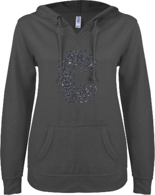 Cornell College ENZA Womens V Notch Raw Edge Fleece Hoodie F Soft Glitter - ONLINE ONLY