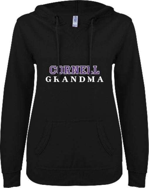 Cornell College ENZA Womens V Notch Raw Edge Fleece Hoodie Grandma - ONLINE ONLY