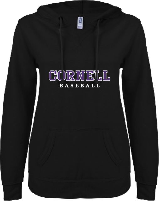 Cornell College ENZA Womens V Notch Raw Edge Fleece Hoodie Baseball - ONLINE ONLY