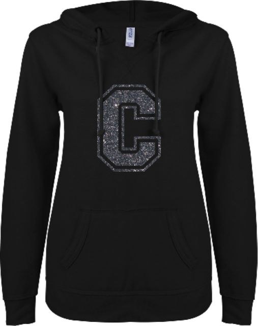 Cornell College ENZA Womens V Notch Raw Edge Fleece Hoodie F Soft Glitter - ONLINE ONLY