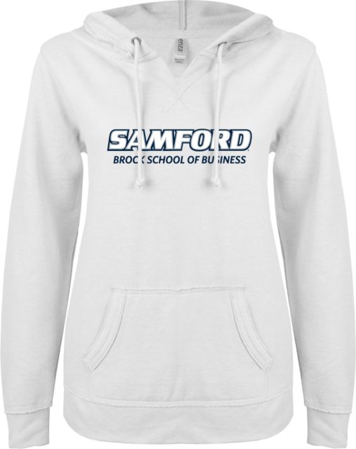 Samford ENZA Ladies V Notch Raw Edge Fleece Hoodie Brock School of Business - ONLINE ONLY