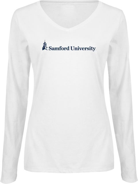 Samford Ladies Long Sleeve V Neck Tee Bell Tower Logo - ONLINE ONLY