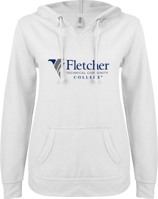 Fletcher Tech ENZA Ladies V Notch Raw Edge Fleece Hoodie Horizontal Logo - ONLINE ONLY