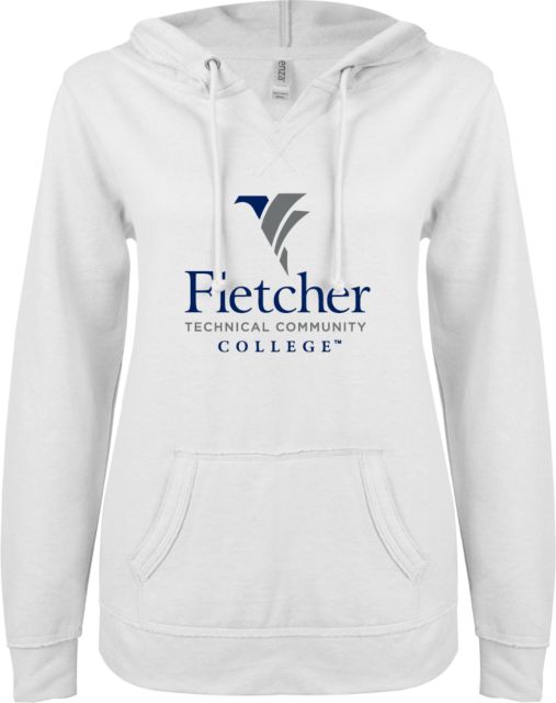 Fletcher Tech ENZA Ladies V Notch Raw Edge Fleece Hoodie Stacked Logo - ONLINE ONLY