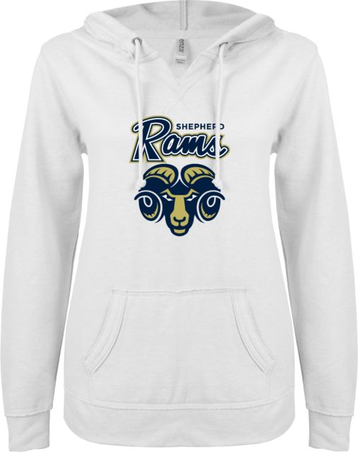 Shepherd ENZA Womens V Notch Raw Edge Fleece Hoodie Ram Script with Head - ONLINE ONLY