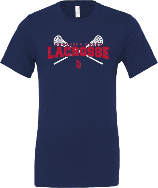 Duquesne Bella + Canvas Jersey Cotton T Shirt Duquesne Lacrosse Crossed Sticks - ONLINE ONLY