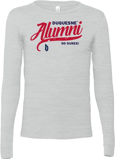 Duquesne Bella + Canvas Ash Jersey Cotton Long Sleeve T Shirt Duquesne Alumni Script Distressed - ONLINE ONLY