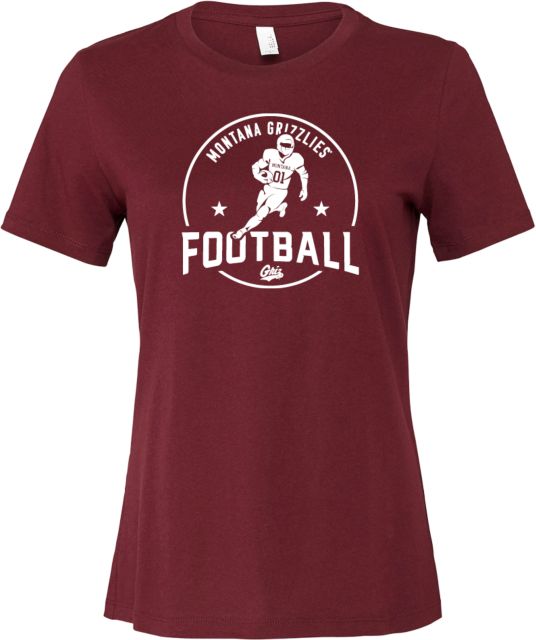 Montana Bella + Canvas Womens Relaxed Cotton T Shirt Montana Grizzlies Football Player Design - ONLINE ONLY