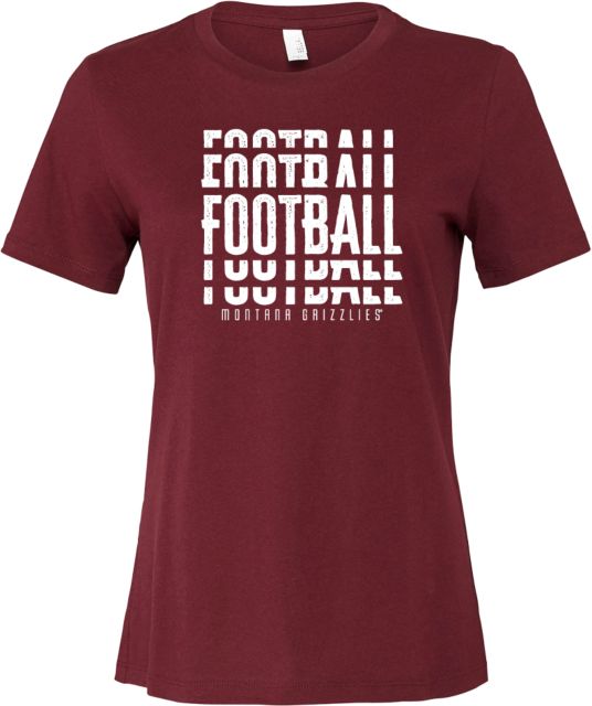 Montana Bella + Canvas Womens Relaxed Cotton T Shirt Montana Grizzlies Repeat Football Design - ONLINE ONLY