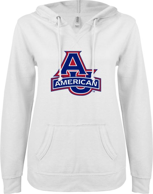 American University ENZA Ladies V Notch Raw Edge Fleece Hoodie  - ONLINE ONLY