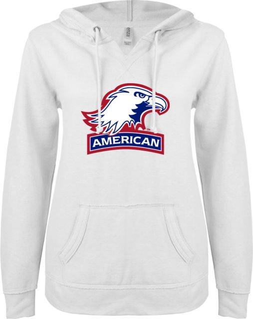 American University ENZA Ladies V Notch Raw Edge Fleece Hoodie  - ONLINE ONLY
